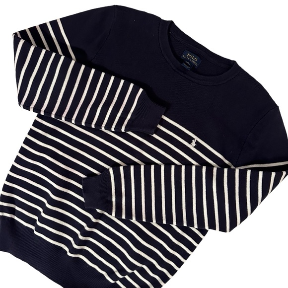 Polo Ralph Lauren Boys Navy White Stripe Cotton Crew Neck Sweater L (14 - 16) - Picture 5 of 13
